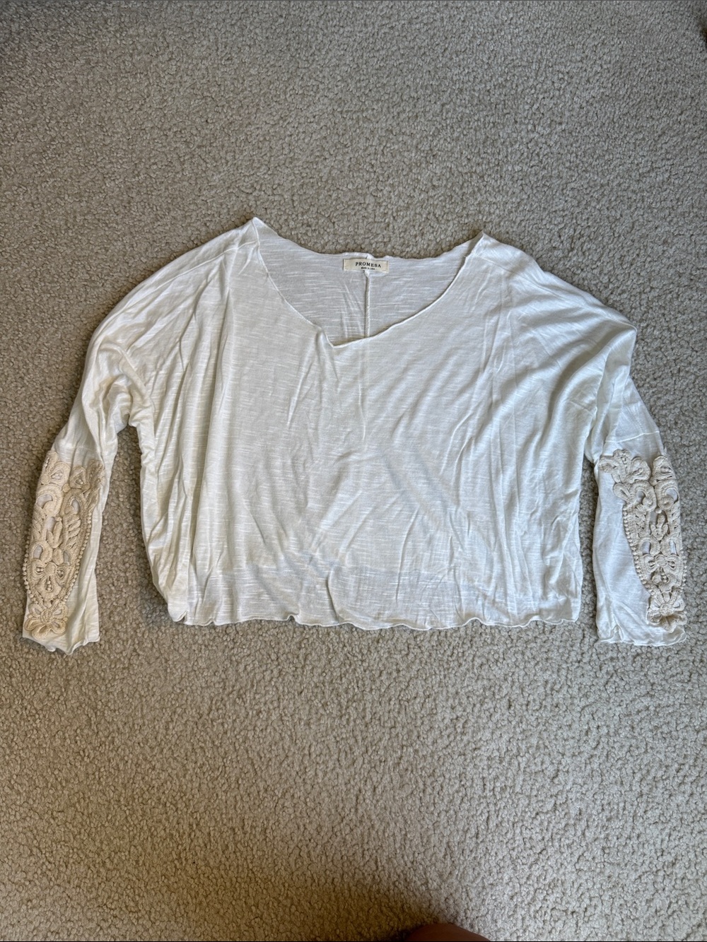 Promesa Cream Crochet-Trim Long Sleeve Top